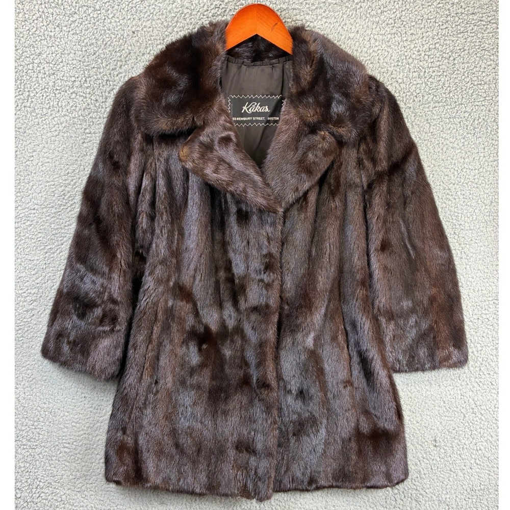 Kakas Boston Real Fur Coat Womens M Dark Brown Vintage Luxury Winter Warm FLAW